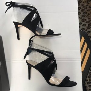 Nine West Ronnie Black Suede Ankle Tie Heels